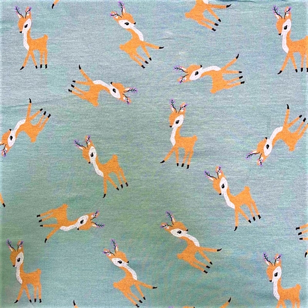 TISSU JERSEY IMPRIME BAMBI VERT OEKO-TEX