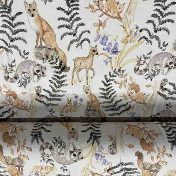 TISSU JERSEY IMPRIME ANIMAUX DE LA FORET