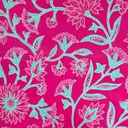 TISSU COTON IMPRIMÉ FLORAL TURQUOISE FOND ROSE