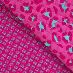TISSU MATELASSÉ COTON IMPRIMÉ RÉVERSIBLE ROSE BLEU