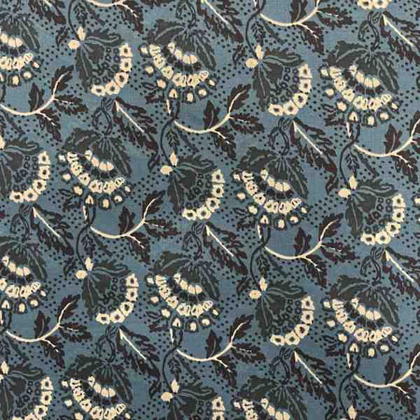TISSU COTON IMPRIMÉ INDIENNE BOUQUET DE MER BLEU