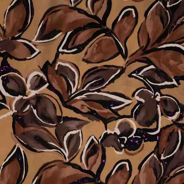 TISSU VISCOSE IMPRIME FEUILLE MARRON