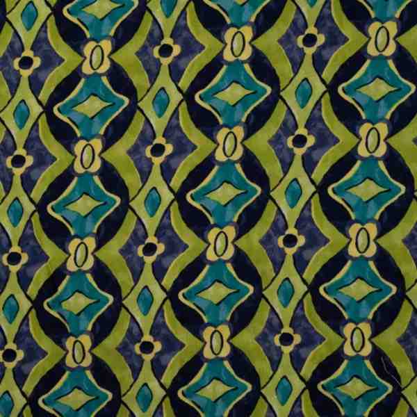 TISSU VISCOSE COLONNES GEOMETRIQUES VERTES