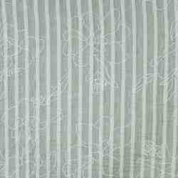 TISSU LIGNES RAY� FLOQUAGE FLORALE VERT SAUGE ECRU