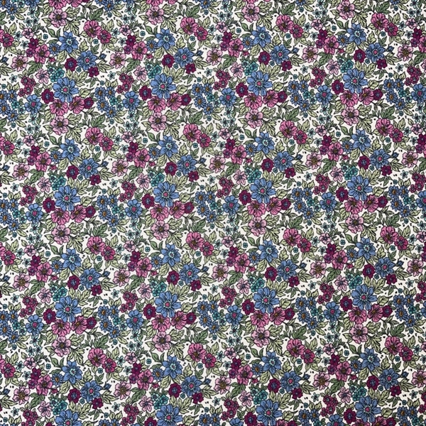 TISSU COTON PETITE FLEUR BLEUE