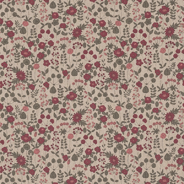 TISSU TOILE ASPECT LIN FLEURETTES BORDEAUX 