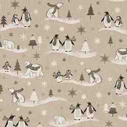 TISSU TOILE ASPECT LIN OURS POLAIRE ET PINGOIN 
