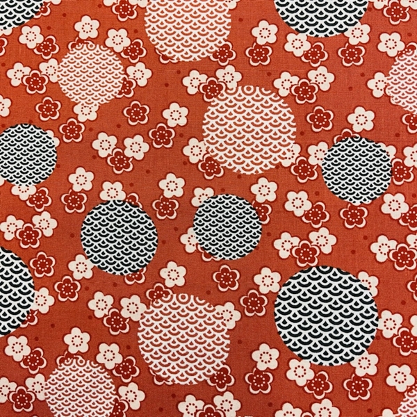 TISSU COTON IMPRIME JARDIN JAPONAIS MARRON