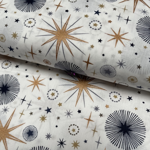 TISSU COTON IMPRIME DE NOEL ETOILE BRONZE NATUREL
