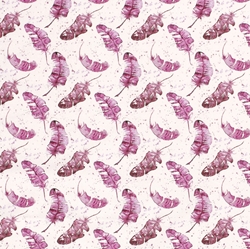 TISSU JERSEY DIGITAL PLUME ROSE FOND BLANC  