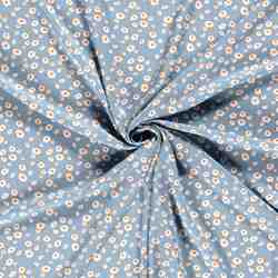 TISSU POPELINE DE VISCOSE FLEURS MARGUERITTE BLEU