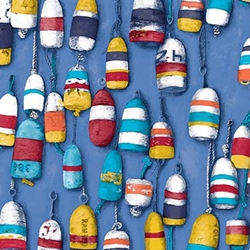 TISSU COTON IMPRIME OEKO-TEX BOUEE THEME MER