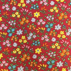 TISSU COTON IMPRIME FLEURETTE FOND ROUGE