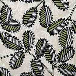 TISSU TOILE BACHETTE FEUILLES ETHNIQUES BEIGE VERT
