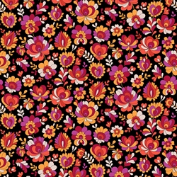 TISSU VISCOSE FLOWER POWER FOND NOIR