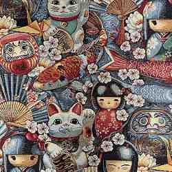 TISSU JACQUARD MOTIFS JAPONAIS SOUVENIR DE KYOTO