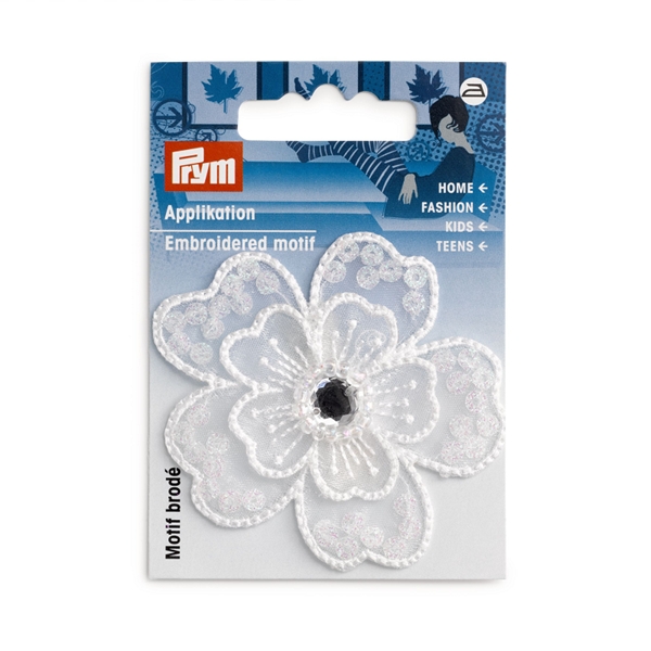 Ecusson Fleur festive blanc avec perles