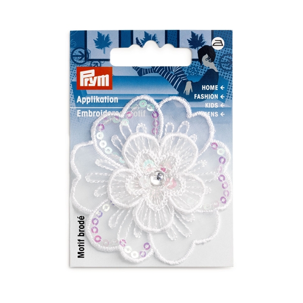 Ecusson fleur festive blanc paillettes