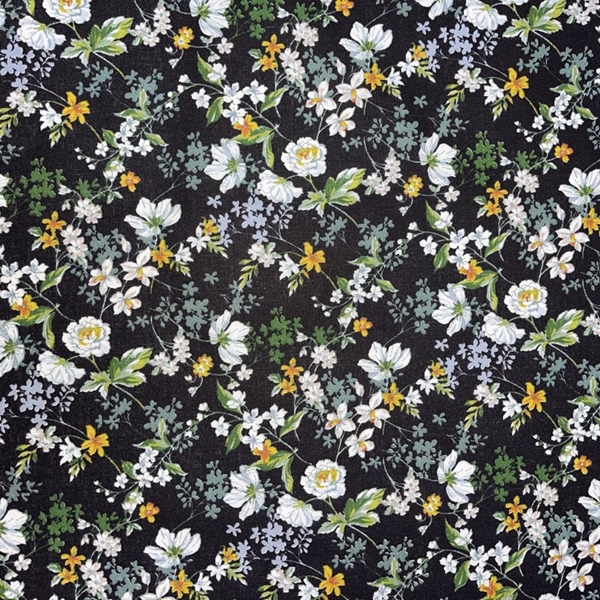 TISSU COTON FLEUR FOND NOIR