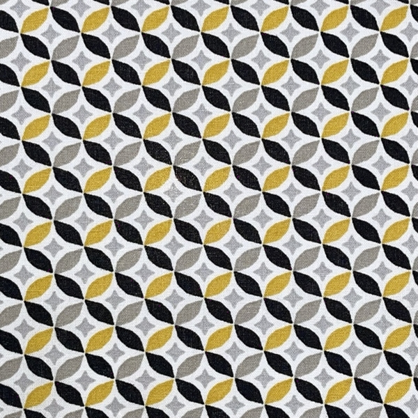 TISSU COTON GEOMETRIQUE NOIR JAUNE GRIS 