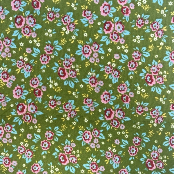 COUPON POLYESTER FLEUR ROSE VERT 1M50 X 1M40