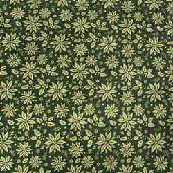 TISSU COTON  FLEURS DE NOL OR FOND VERT