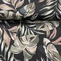 TISSU COTON IMPRIME FEUILLAGE FOND NOIR