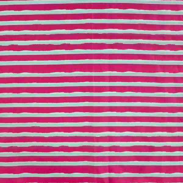 TISSU COTON IMPRIMÉ RAYURE ROSE FILET TURQUOISE