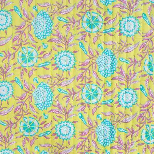 TISSU MATELASSÉ COTON IMPRIMÉ RÉVERSIBLE JAUNE 