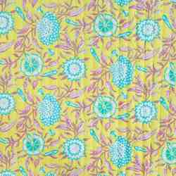 TISSU MATELASSÉ COTON IMPRIMÉ RÉVERSIBLE JAUNE 