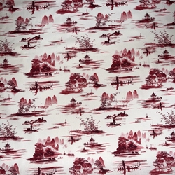 TISSU COTON PAYSAGE CHINOIS ROUGE