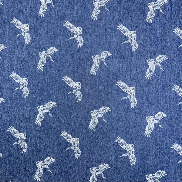 TISSU JEANS STRETCH OISEAUX