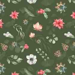 TISSU COTON IMPRIME FLEURS DE NOEL