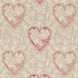 TISSU TOILE ASPECT LIN COEUR EN FLEUR