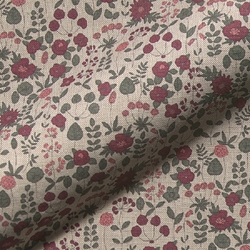 TISSU TOILE ASPECT LIN FLEURETTES BORDEAUX 