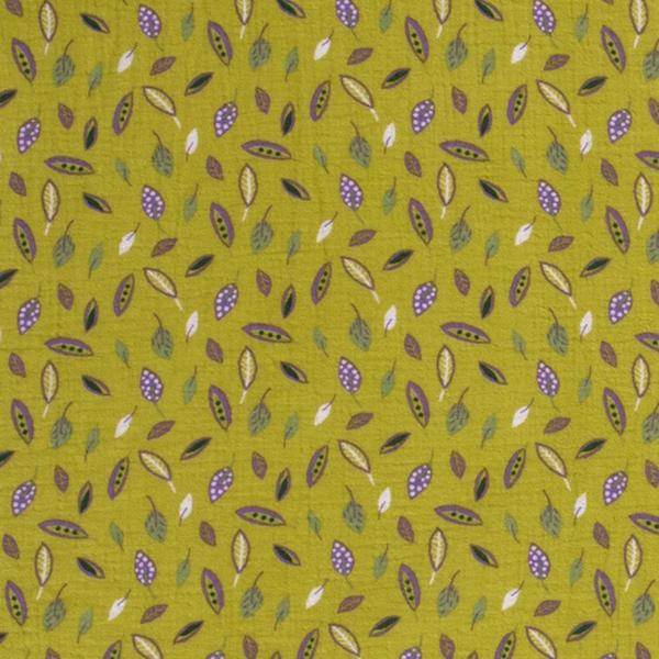 TISSU DOUBLE GAZE IMPRIMEE FEUILLE VERT ANIS