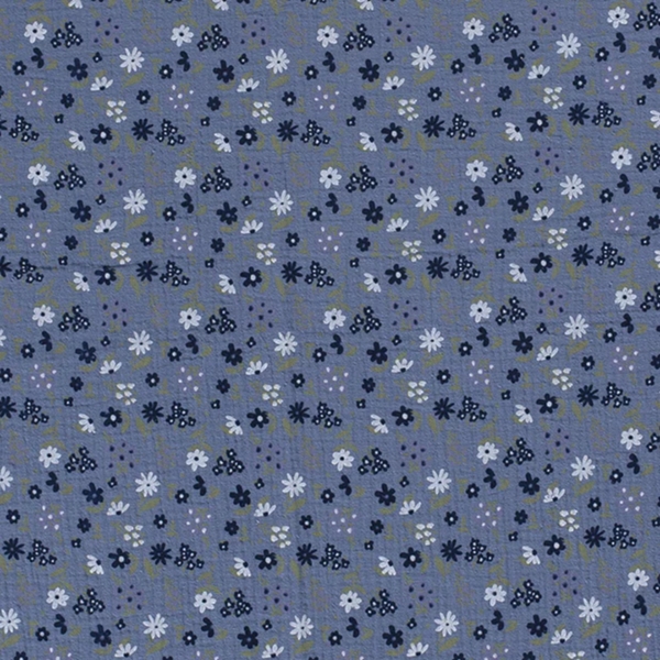 TISSU DOUBLE GAZE PETITE FLEURETTE BLEU JEANS