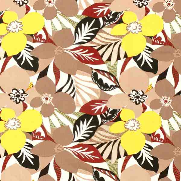 TISSU POPELINE DE VISCOSE FLEURS TROPICAL BEIGE