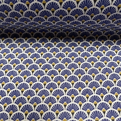 TISSU COTON IMPRIME EVENTAIL DORE INDIGO 