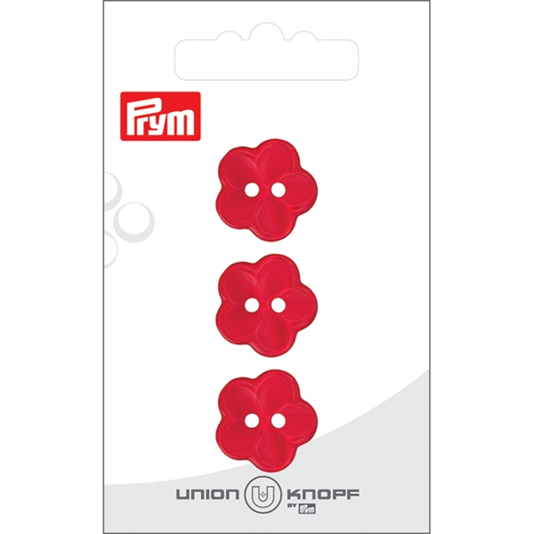 Bouton poly. 2-tr fleur 18mm rouge 