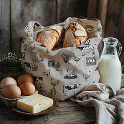 TOILE ASPECT LIN LA CAMPAGNE VACHES ET POULES