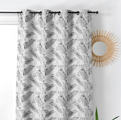 TISSU JAQUARD FEUILLES PEACOCK GRIS ARGENT