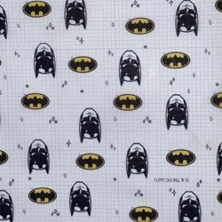 TISSU COTON BATMAN LOGO COMICS FOND BLANC 