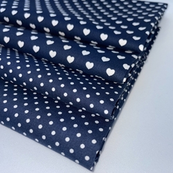 COUPON 70X30CM POIS BLANCS FOND BLEU FONCE