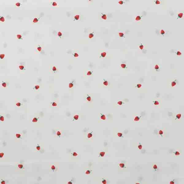 TISSU COTON PETITE FRAISE FOND BLANC