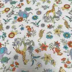 TISSU COTON PLUMETIS LES ANIMAUX ET FLEURS COLORES