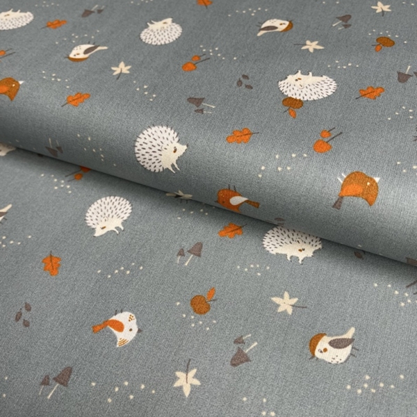 TISSU COTON IMPRIME HERISSON OISEAU OEKO-TEX