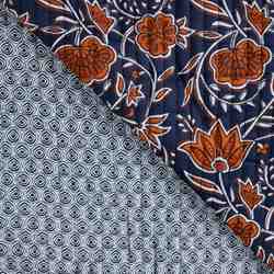 TISSU MATELASSÉ COTON IMPRIMÉ RÉVERSIBLE BLEU