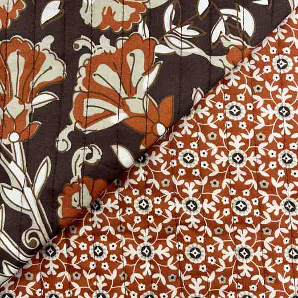 MATELASSÉ COTON RÉVERSIBLE FLEURS ET MOTIFS CHOCO