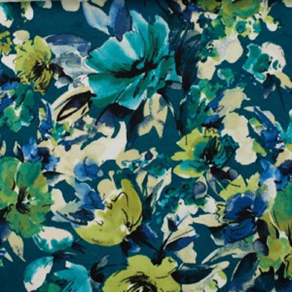 TISSU SATIN DE COTON FLEUR BLEU VERT